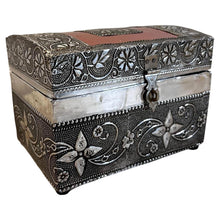 Load image into Gallery viewer, Distressed Wooden Jewelry &amp; Keepsake Box with Silver &amp; Copper Alloy Finish, Elephant &amp; Floral Decor
