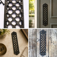 Load image into Gallery viewer, The Jali – Pierced Lattice Cast Iron Finger Plate That Turns a Plain Door into a Period Feature
