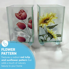 Load image into Gallery viewer, Set of 2 Glass Votive Candle Holders, Floral designs, Tulip and sunflower, Perfect for Home Decor &amp; Gifts
