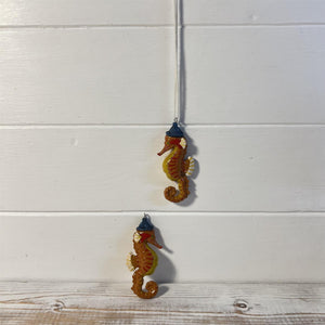 Pair of ceramic cute bobble hat Seahorse hanging ornaments | Light Pulls | Nautical Theme ceramic Cord Pull Light Pulls