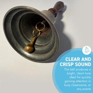 𝟯𝟬𝗖𝗠 𝗧𝗥𝗔𝗗𝗜𝗧𝗜𝗢𝗡𝗔𝗟 𝗛𝗔𝗡𝗗 𝗕𝗘𝗟𝗟 with Wooden Handle Classic School and Service Bell Vintage Style Brass