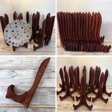 Load image into Gallery viewer, Wooden Plate Display Stands 25cm – Set of 16 Hinged Easel Holders
