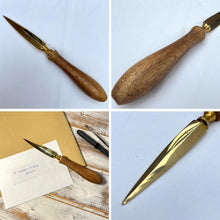 Load image into Gallery viewer, Wooden Handle Letter Opener | Brass-Plated Split File | Envelope Opener for School, Home, and Office Use
