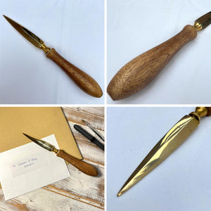 Wooden Handle Letter Opener | Brass-Plated Split File | Envelope Opener for School, Home, and Office Use