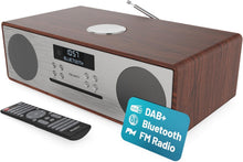 Load image into Gallery viewer, DAB+ Radio &amp; CD Player | Compact Wooden HiFi Music System | Bluetooth Digital Home Stereo | FM, 20 Presets, Radio Alarm, &amp; Remote Control | AUX &amp; USB Input | USB Charging | MAJORITY Oakington (Walnut)
