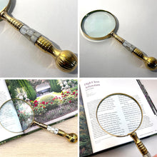 Load image into Gallery viewer, Magnifying Glass with Mother of Pearl Inlay and ball handle, elegant decorative handheld magnifier for reading and collecting
