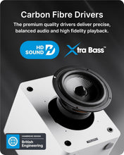 Load image into Gallery viewer, New Majority 𝗗𝟱𝟬𝗫 𝗕𝗟𝗨𝗘𝗧𝗢𝗢𝗧𝗛 𝗕𝗢𝗢𝗞𝗦𝗛𝗘𝗟𝗙 𝗦𝗣𝗘𝗔𝗞𝗘𝗥𝗦 – 60W Hi-Fi 2.0, Wireless, HDMI ARC, Optical, AUX &amp; USB, Remote, White
