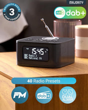 Load image into Gallery viewer, Brand New Majority Knapton DAB Bluetooth Alarm Clock Radio with 15W Wireless Phone Charging

