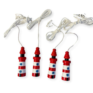 Set of 4 Red and white Lighthouse light pulls | Nautical Theme Wooden Lighthouse Cord Pull Light Pulls