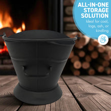 Load image into Gallery viewer, 𝗪𝗔𝗧𝗘𝗥𝗟𝗢𝗢 𝗦𝗧𝗬𝗟𝗘 𝗕𝗟𝗔𝗖𝗞 𝗠𝗔𝗧𝗧 𝗙𝗜𝗡𝗜𝗦𝗛 𝗖𝗢𝗔𝗟 &amp; 𝗔𝗦𝗛 𝗕𝗨𝗖𝗞𝗘𝗧 𝟭𝟲” | H35cm x Dia28cm | Heat-Resistant Metal Bucket for Fireplace | Log Burner or Stove | 𝗙𝗜𝗥𝗘𝗦𝗜𝗗𝗘 Accessory for Ash, Coal &amp; Log Storage
