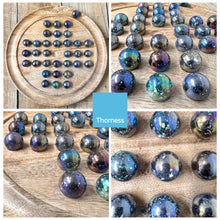 Load image into Gallery viewer, 30cm Diameter MANGO WOOD SOLITAIRE BOARD GAME with SPARKLY JUPITER GLASS MARBLES | |classic wooden solitaire game | strategy board game | family board game | games for one | board games
