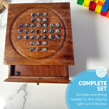 Load image into Gallery viewer, Wooden Solitaire with Drawer for Polar Marbles | Travel Games | Strategic &amp; Traditional Games | Perfect for Adults &amp; Family Fun
