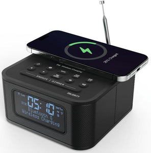 MAJORITY Knapton | Bedside Clock Radio with Bluetooth | 15W Wireless Charging & USB Charging Port | DAB+ and FM | Loud Dual Alarm, Sleep & Snooze Function | Large Dimmable Backlit LCD Display