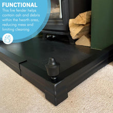 Load image into Gallery viewer, 𝗔𝗗𝗝𝗨𝗦𝗧𝗔𝗕𝗟𝗘 𝗕𝗟𝗔𝗖𝗞 𝗙𝗜𝗥𝗘 𝗙𝗘𝗡𝗗𝗘𝗥 𝗪𝗜𝗧𝗛 𝗕𝗟𝗔𝗖𝗞 𝗙𝗜𝗡𝗜𝗔𝗟𝗦 (𝟭𝟰𝟱𝗰𝗺 𝗠𝗮𝘅 𝗟𝗲𝗻𝗴𝘁𝗵) | Self Assembly | Fireplace Hearth Guard | Protective Barrier to prevent Ash &amp; Spark damage
