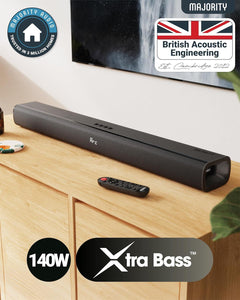 𝗠𝗔𝗝𝗢𝗥𝗜𝗧𝗬 𝗡𝗔𝗚𝗔 𝟴𝟬 140W Bluetooth 2.2 Channel TV 𝗦𝗢𝗨𝗡𝗗𝗕𝗔𝗥 𝗪𝗜𝗧𝗛 𝗕𝗨𝗜𝗟𝗧-𝗜𝗡 𝗦𝗨𝗕𝗪𝗢𝗢𝗙𝗘𝗥 HDMI ARC AUX Optical 3D Sound