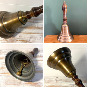 𝟯𝟬𝗖𝗠 𝗧𝗥𝗔𝗗𝗜𝗧𝗜𝗢𝗡𝗔𝗟 𝗛𝗔𝗡𝗗 𝗕𝗘𝗟𝗟 with Wooden Handle Classic School and Service Bell Vintage Style Brass