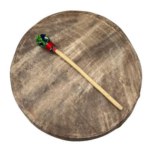 Load image into Gallery viewer, 40cm diameter Ghanaian Shamanic Sami hand drum with wooden beater | frame drum | medicine | Viking / Pagan Hand Drum | wooden frame | rope weaved handles at the rear | deep resonant tone
