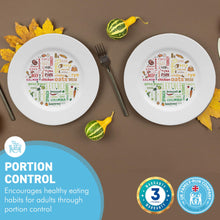 Load image into Gallery viewer, Pair of Colourful melamine PORTION CONTROL PLATE for Adults to Encourage Healthy Eating, Melamine Diet Plate Visually Divided for Slimming and Weight Loss | 100% Certified Food-Safe &amp; BPA-Free Melamine
