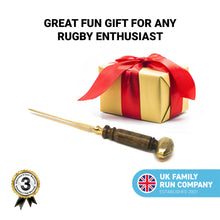 Load image into Gallery viewer, Brass RUGBY BALL LETTER OPENER wooden handle | Desk accessory | rugby Lovers gift |Envelope opener
