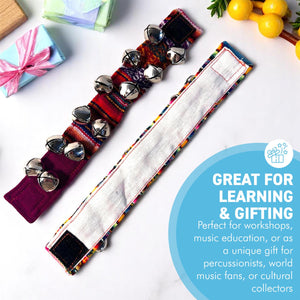 2 x Peruvian style Wrist Bells with colourful strap, Handcrafted Percussion Instruments