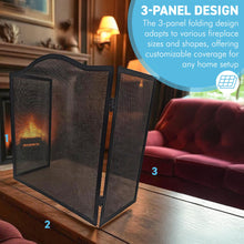 Load image into Gallery viewer, 𝗖𝗔𝗦𝗧 𝗜𝗥𝗢𝗡 𝟯-𝗣𝗔𝗡𝗘𝗟 𝗙𝗢𝗟𝗗𝗜𝗡𝗚 𝗠𝗘𝗦𝗛 𝗙𝗜𝗥𝗘 𝗚𝗨𝗔𝗥𝗗 𝟵𝟲𝘅𝟲𝟬.𝟱𝗰𝗺 | Durable | Rust-Resistant | Fireplace Screen for Open Fire | Fire Safety | Hearth Protection
