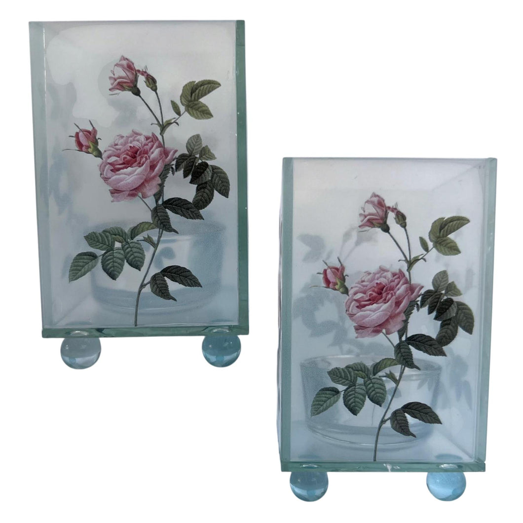 Set of 2 Rose Glass Votive Candle Holders – Perfect for Home Decor & Gifts