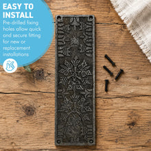 Load image into Gallery viewer, Aztec Ornate Antique Iron Push Finger Plate – Elegant Traditional Door Protection
