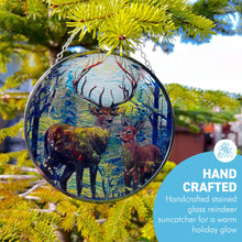 Load image into Gallery viewer, 6-Inch Stained Glass Suncatcher with Reindeer Design, Handcrafted Holiday Decor
