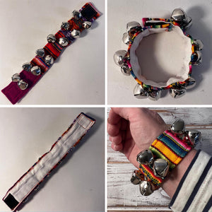 Peruvian style Wrist Bells with colourful strap, Handcrafted Percussion Instrument