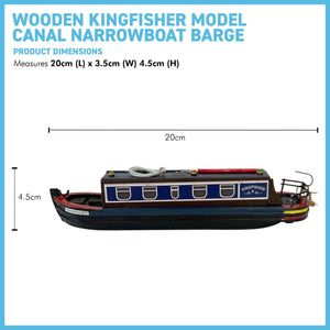 Detailed 20 cm long WOODEN KINGFISHER MODEL CANAL NARROWBOAT BARGE MODEL