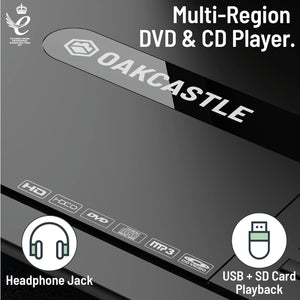 12” Portable DVD Player | Rechargeable DVD Player Portable with 10.5 inch HD Swivel and Flip Screen | Mains or Car Powered, Region Free, Anti-Shock Protect, Remote Control | Oakcastle DVD120