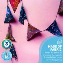 Load image into Gallery viewer, Celestial and Mystic Sky designs fabric bunting | 8 flags | 50cm long | Garland for Garden Wedding Birthday Indoor Outdoor Party Decoration Festival | | Bohemian Bunting | Fair Trade

