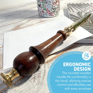 Brass Letter Opener with wooden round handle, Large Envelope Opener for school, home, or office use