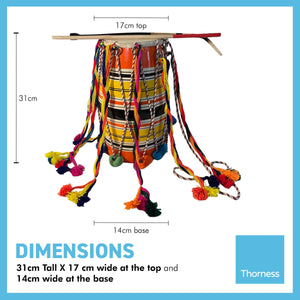 PUNJABI BHANGRA DOHL 30cm Tall Drum | Mango Wood | Percussion | Integrated Shoulder Rope Strap