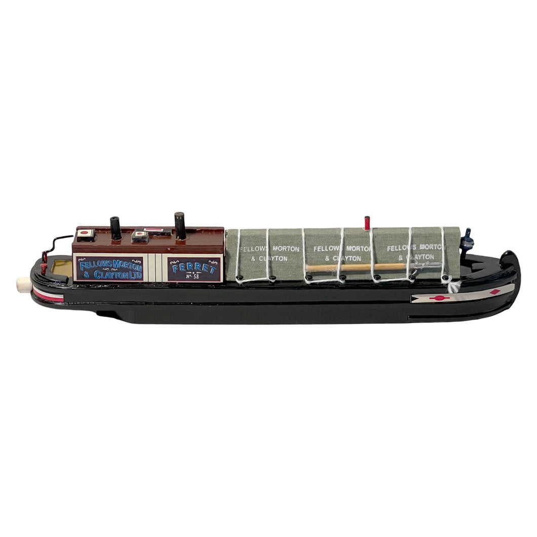 Detailed 20cm Wooden Model Canal Narrowboat Barge 'Ferret' | Fully Assembled, OO Gauge | Ideal Canal Boat & Narrowboat Gift