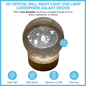 3D Crystal Ball Night Light USB Lamp with Ludosphere Galaxy Design, Elegant, Modern Illumination for Any Room