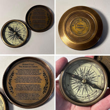 Load image into Gallery viewer, Replica 1885 Stanley Marine Pocket Compass with Robert Frost Poem, Antique Brass Finish, Collectible Gift for Adventurers
