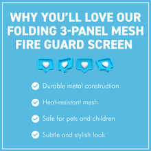 Load image into Gallery viewer, 𝗖𝗔𝗦𝗧 𝗜𝗥𝗢𝗡 𝟯-𝗣𝗔𝗡𝗘𝗟 𝗙𝗢𝗟𝗗𝗜𝗡𝗚 𝗠𝗘𝗦𝗛 𝗙𝗜𝗥𝗘 𝗚𝗨𝗔𝗥𝗗 𝟵𝟲𝘅𝟲𝟬.𝟱𝗰𝗺 | Durable | Rust-Resistant | Fireplace Screen for Open Fire | Fire Safety | Hearth Protection
