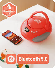 Load image into Gallery viewer, Oakcastle CD250 PORTABLE CD BOOMBOX with Bluetooth &amp; FM Radio – Red Retro Player
