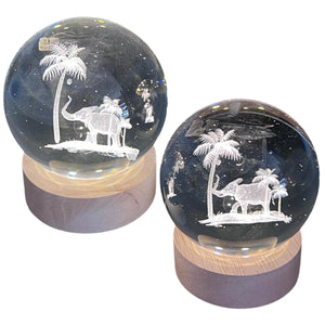 Set of Two 3D Crystal Ball Night Light USB Lamp with Elephant designs, elegant modern illumination for any room