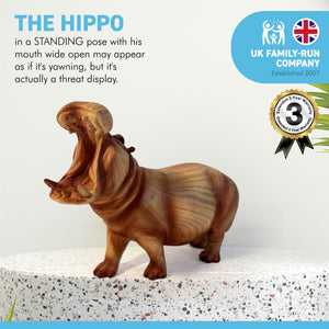 FEARSOME HIPPOPOTOMOUS IN WOOD EFFECT RESIN  |Ornaments for The Home | Home Accessories | Hippo Lover Gift Birthday Friendship Gifts | Wildlife Animal Lover Gift| Hippo Statue