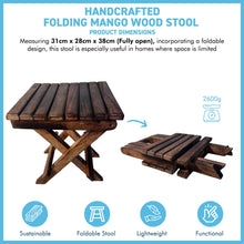 Load image into Gallery viewer, Handcrafted Mango Wood Folding Stool,  Rustic Charm &amp; Versatile Design for Every Room
