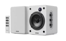 Load image into Gallery viewer, Refurbished Majority 𝗗𝟱𝟬𝗫 𝗕𝗟𝗨𝗘𝗧𝗢𝗢𝗧𝗛 𝗕𝗢𝗢𝗞𝗦𝗛𝗘𝗟𝗙 𝗦𝗣𝗘𝗔𝗞𝗘𝗥𝗦 – 60W Hi-Fi 2.0, Wireless, HDMI ARC, Optical, AUX &amp; USB, Remote, White
