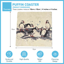 Load image into Gallery viewer, PUFFIN STONE COASTER | Stone Coasters | Animal novelty gift | Coaster for glass, mugs and cups| Square coaster for drinks | Puffin gift | Meg Hawkins art | 10cm x 10cm
