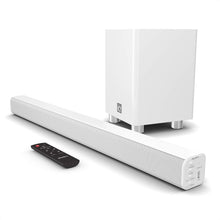 Load image into Gallery viewer, Majority K2 SOUND BAR WITH SUBWOOFER | 150W Powerful Stereo 2.1 Channel Sound Bar for TV | Home Theatre 3D Surround Sound I HDMI ARC, Bluetooth, Optical &amp; RCA Connection I USB &amp; AUX Playback | White
