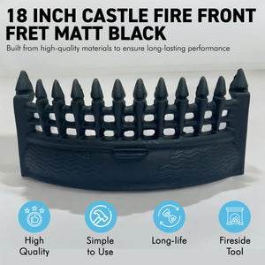 18-Inch Castle Fire Front Fret in Matte Black - Decorative Fireplace Accessory