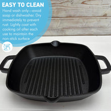 Load image into Gallery viewer, Premium 𝗖𝗔𝗦𝗧 𝗜𝗥𝗢𝗡 𝗚𝗥𝗜𝗟𝗟 𝗣𝗔𝗡 𝟮𝟰𝗖𝗠 – Heavy Duty Square Griddle with Dual Handles for Induction, Oven &amp; BBQ
