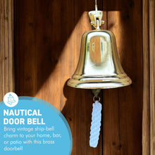 Load image into Gallery viewer, Brass Wall Mounted Traditional Ships Bell,  perfect for home bar, gardens &amp; pub decor
