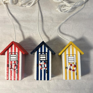 Set of 3 beach hut light pulls| Nautical Theme Wooden Beach Hut Cord Pull Light Pulls