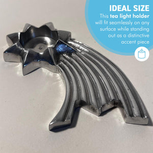 Celestial Elegance,  Brushed Silver Aluminum Shooting Star Tea Light Candle Holder, Modern Decorative Accent